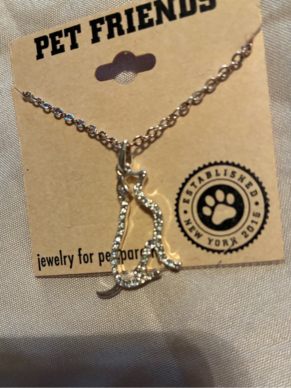 PET FRIENDS Silver Dog Outline Necklace with Rhinestones